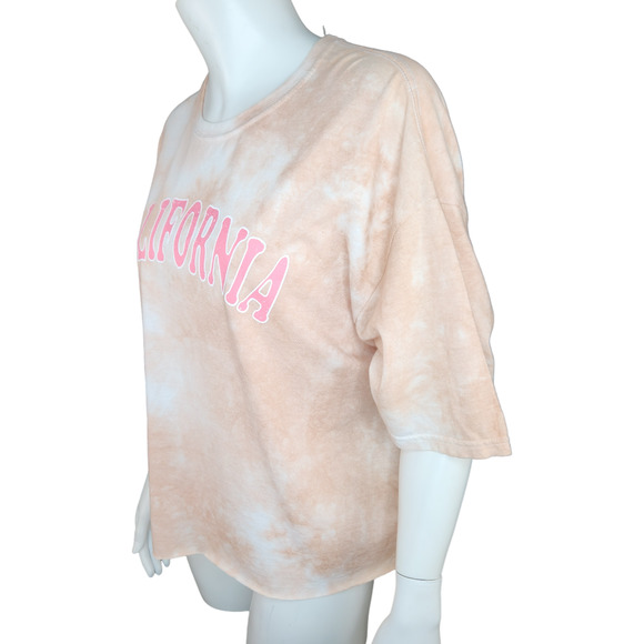 Stunner California Womens XL Peach Tye-Dye Short Sleeve Graphic Tee Raw Hem NWT - Picture 4 of 12